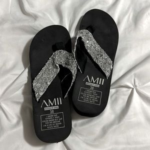 Silver sequin thongs